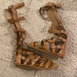BCBG tan leather gladiator sandals
